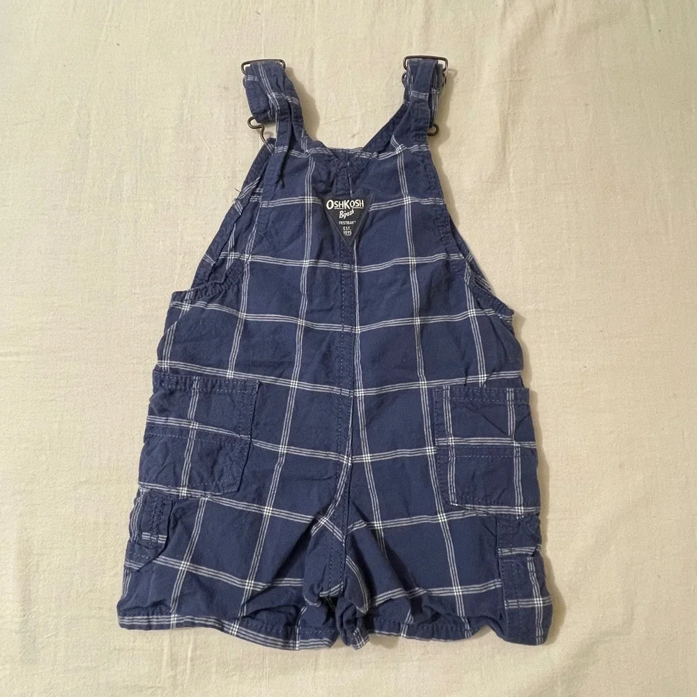 OshKosh B'gosh Baby Size 12M Blue Plaid‎ Shortalls Overalls Kids  Vestbak